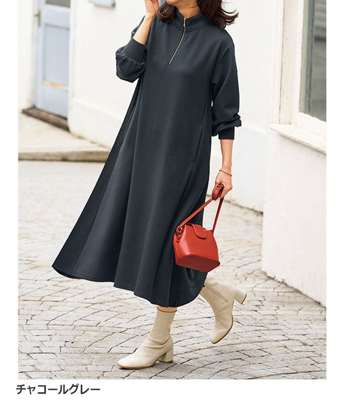 楽天市場】カットソーワンピース M L LL ポケット付ハーフジップ
