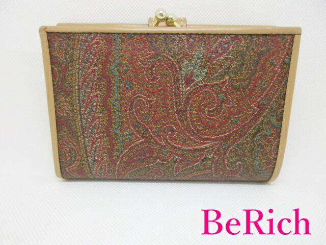 楽天市場】エトロ ETRO がま口 二つ折り 財布 ペイズリー柄 茶