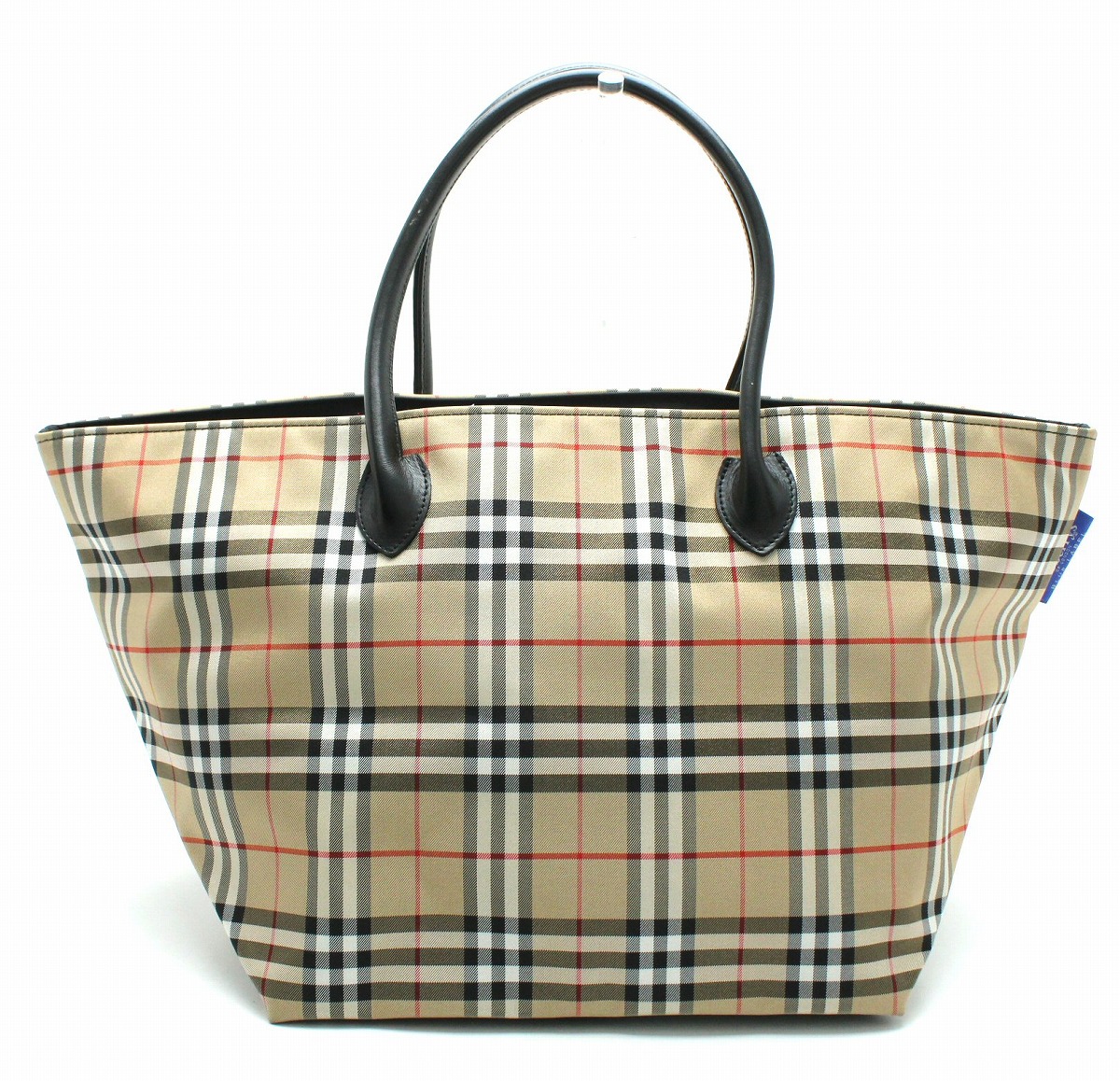 美品 バーバリーブルーレーベル 舟形バッグ 大容量 黒 ノバチェック