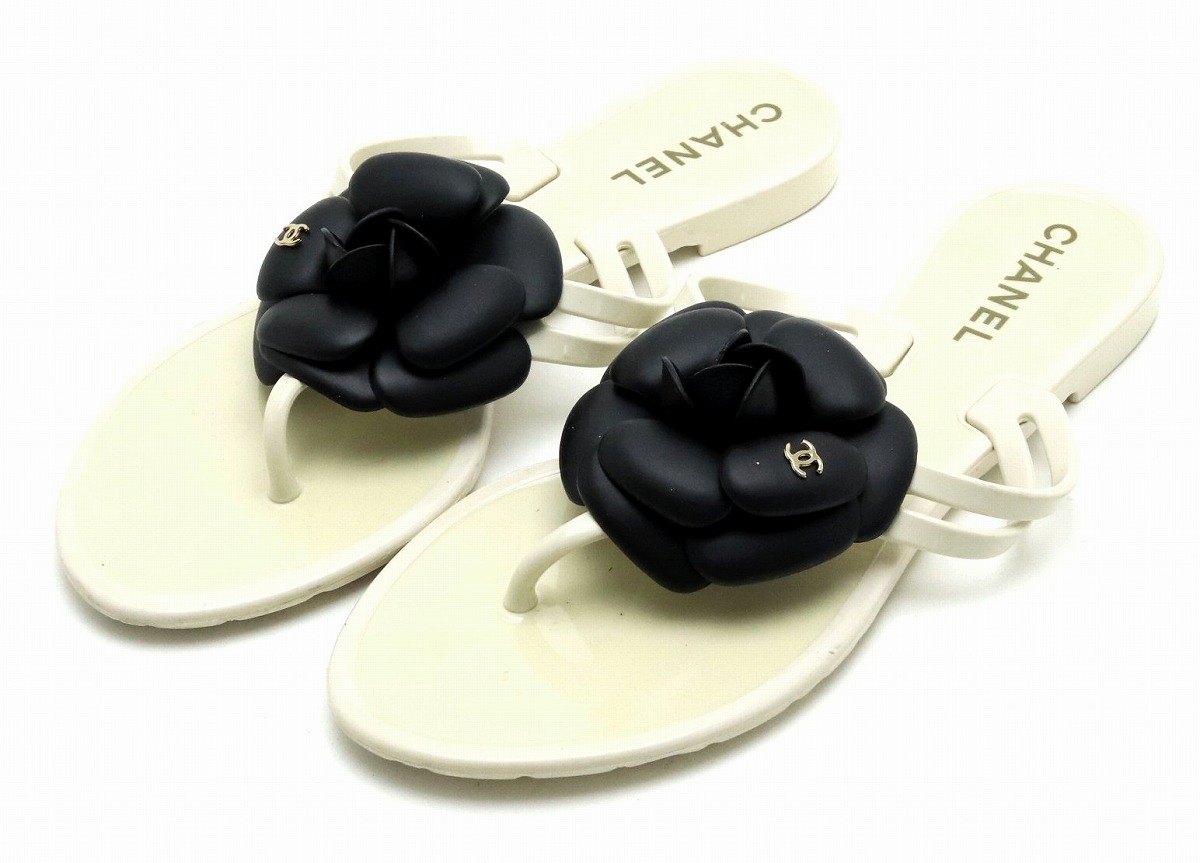 楽天市場】【靴】CHANEL シャネル カメリア ラバーサンダル トング