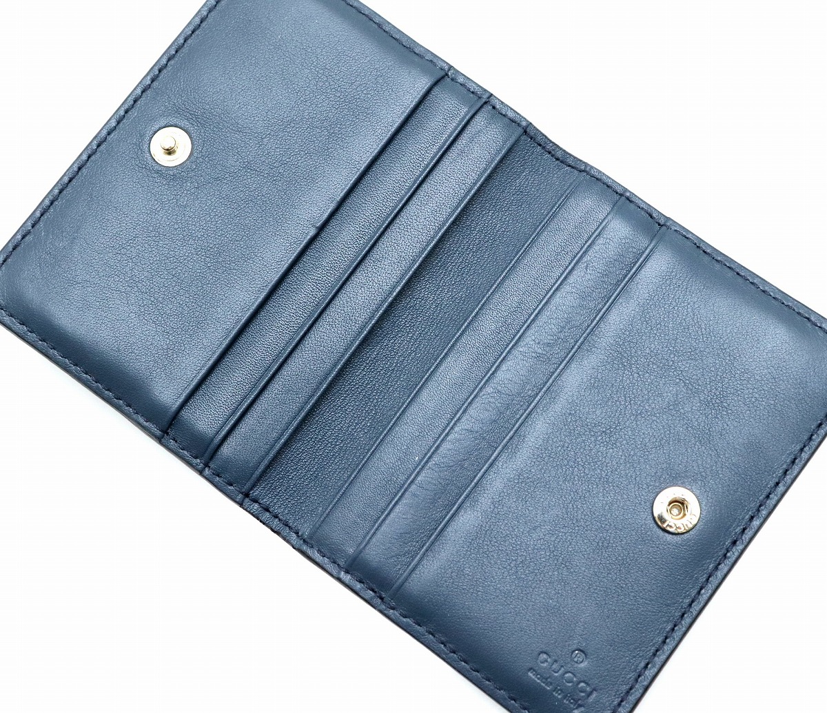 美品】グッチ マイクログッチシマ カードケース ライトブルー 名刺入れ