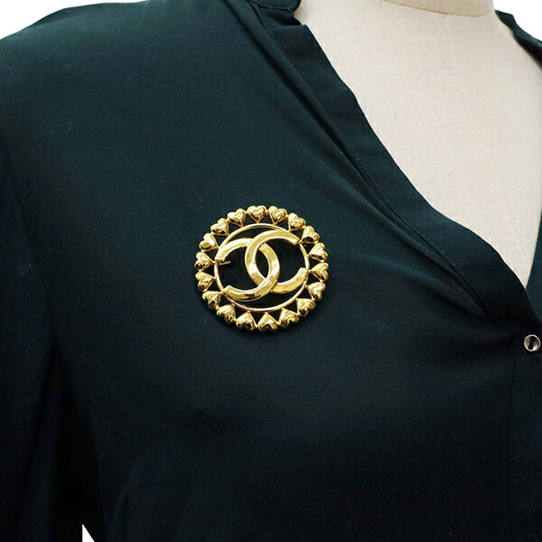 楽天市場】シャネル ブローチ ハートココマーク ラウンド メタル GP