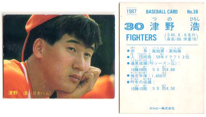 楽天市場】カルビー1987 プロ野球チップス No.38 津野浩(A) : かーど屋