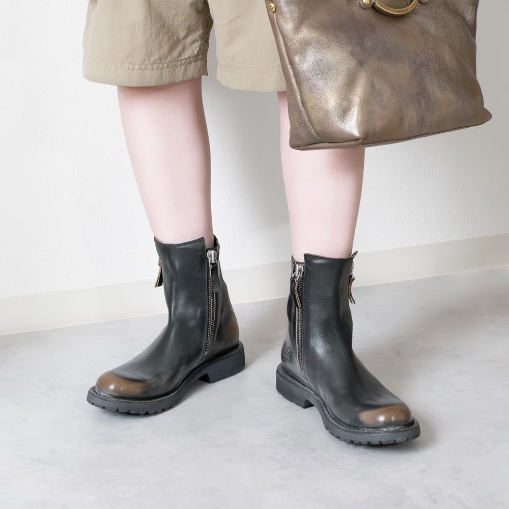 楽天市場】MOMA [モマ]ポリッシュレザーサイドジップショートブーツ4A