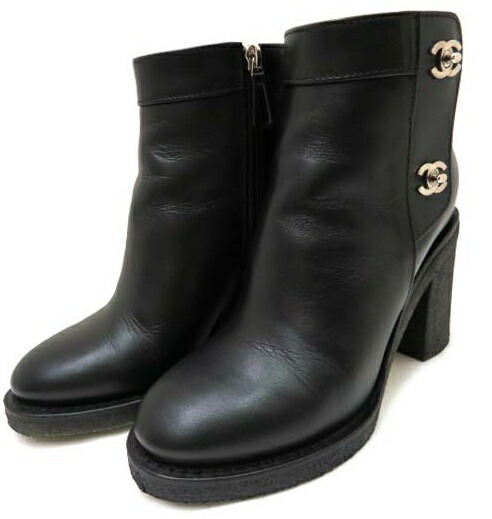 楽天市場】CHANEL ターンロック ショートブーツ レザー ブラック