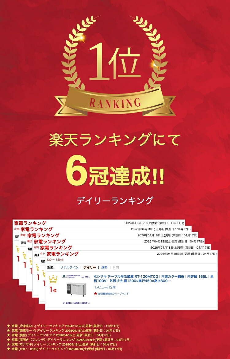 楽天市場】ホシザキ テーブル形冷蔵庫 RT-120MTCG｜内装カラー鋼板