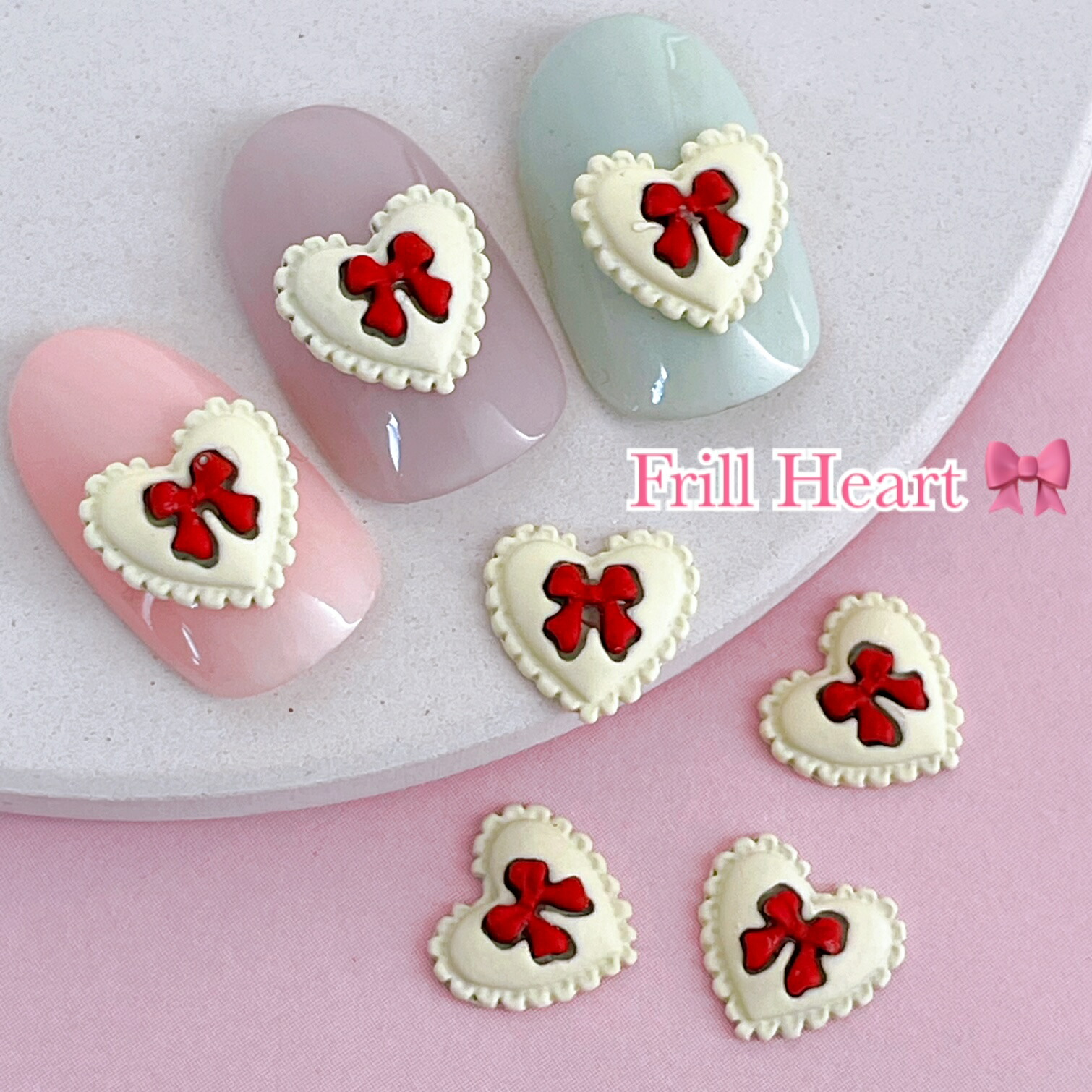 楽天市場】ネイルパーツ【4個入】フリルハート リボン 3D デコパーツ