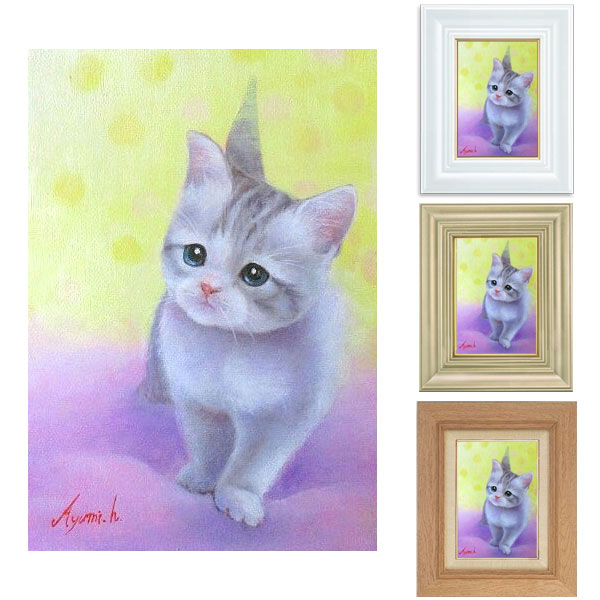 メルカリ 絵画 絵 額付き ( 白 ) 油絵 F3-072819 祈り犬猫女の子