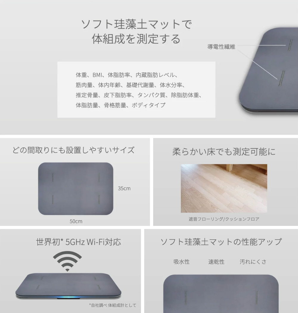 楽天市場】スマートバスマット 体組成計モデル 体重計 充電式 グレー