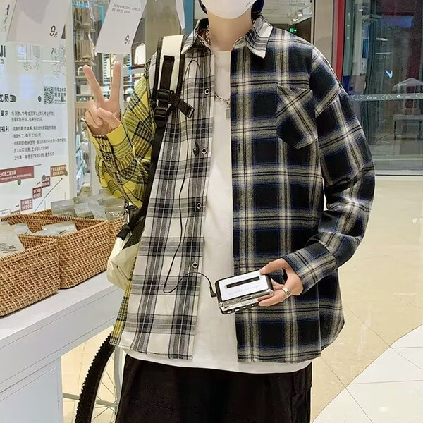 楽天市場】【即納あり】 チェックアシンメトリービッグシルエット長袖