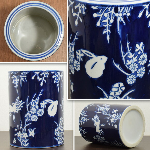 楽天市場】青白陶器 跳兎丸火鉢 陶器壷 飾り壺 フラワープランター