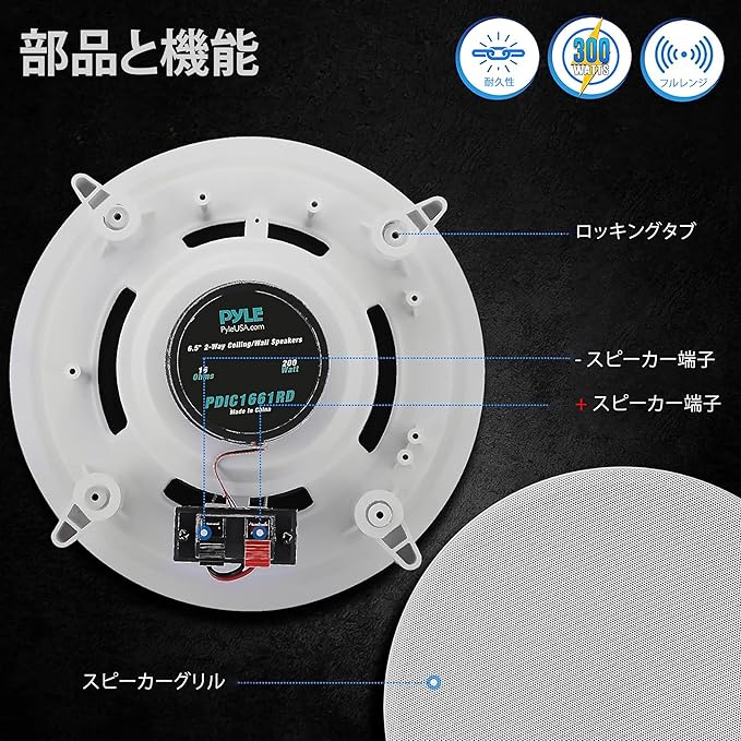 楽天市場】PYLE 2WAY 6.5インチ シーリングスピーカー PDIC1661RD 200