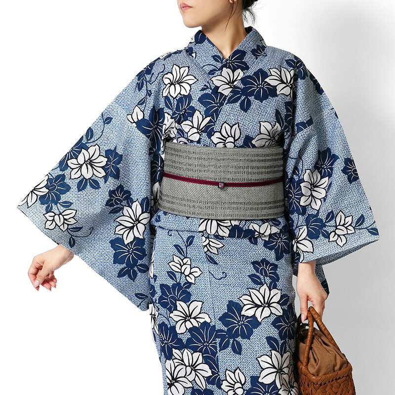 楽天市場】夏着物 つやび×雅姫 藍捺染 綿麻 鉄線 古典柄 花柄 青 白