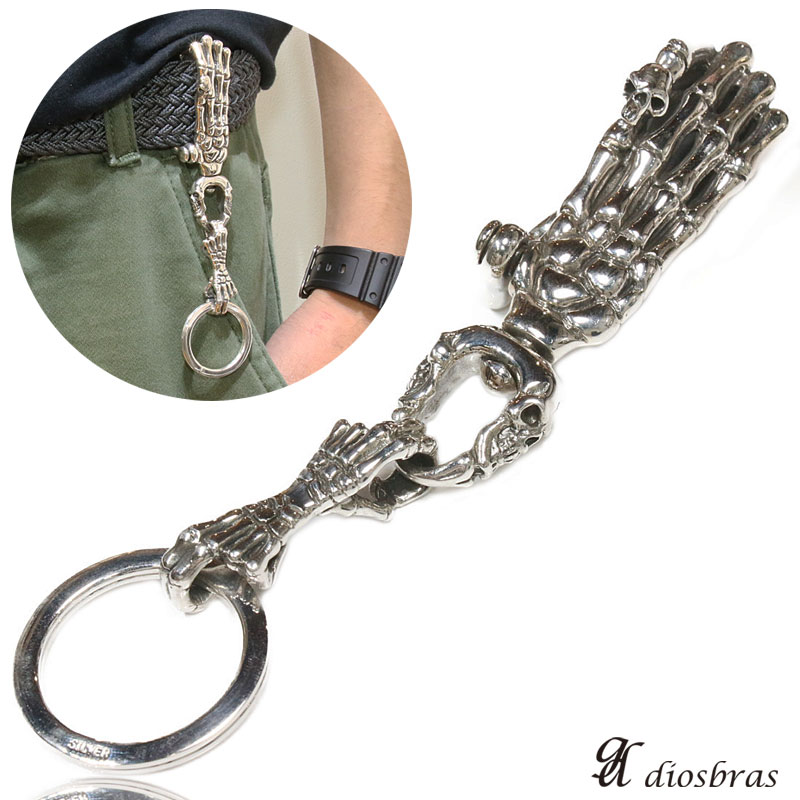 楽天市場】スカル シルバーキーチェーン スカルハンド ボーン シルバー