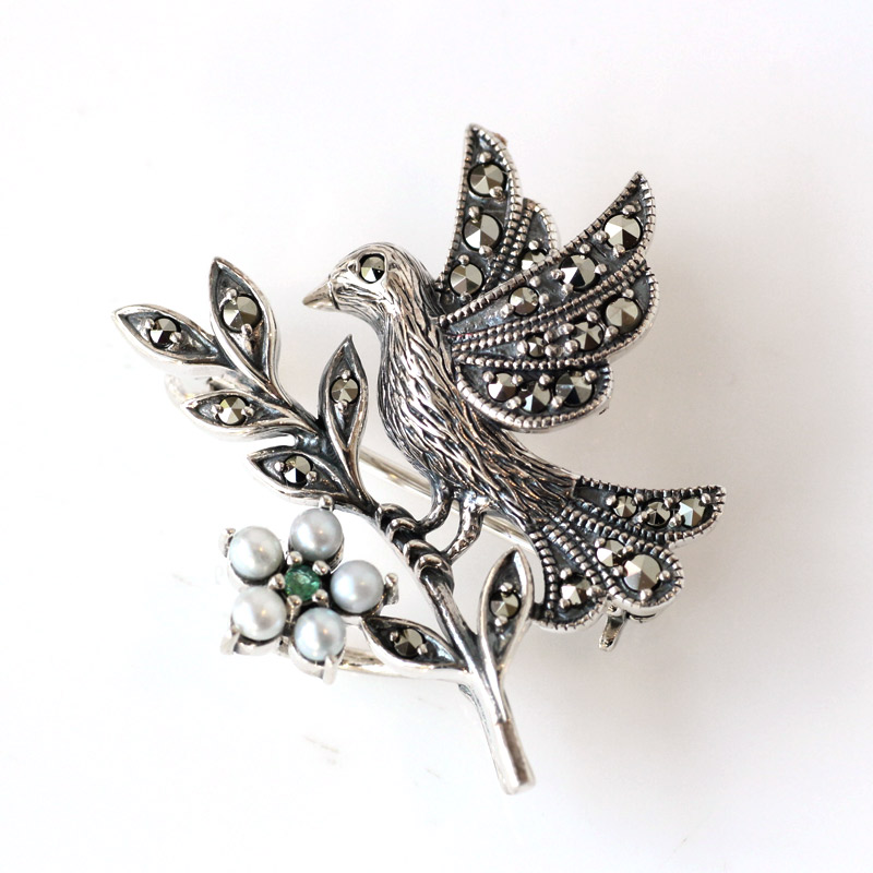 楽天市場】【碌山】 シルバー小鳥 シードパール エメラルド ハッピー