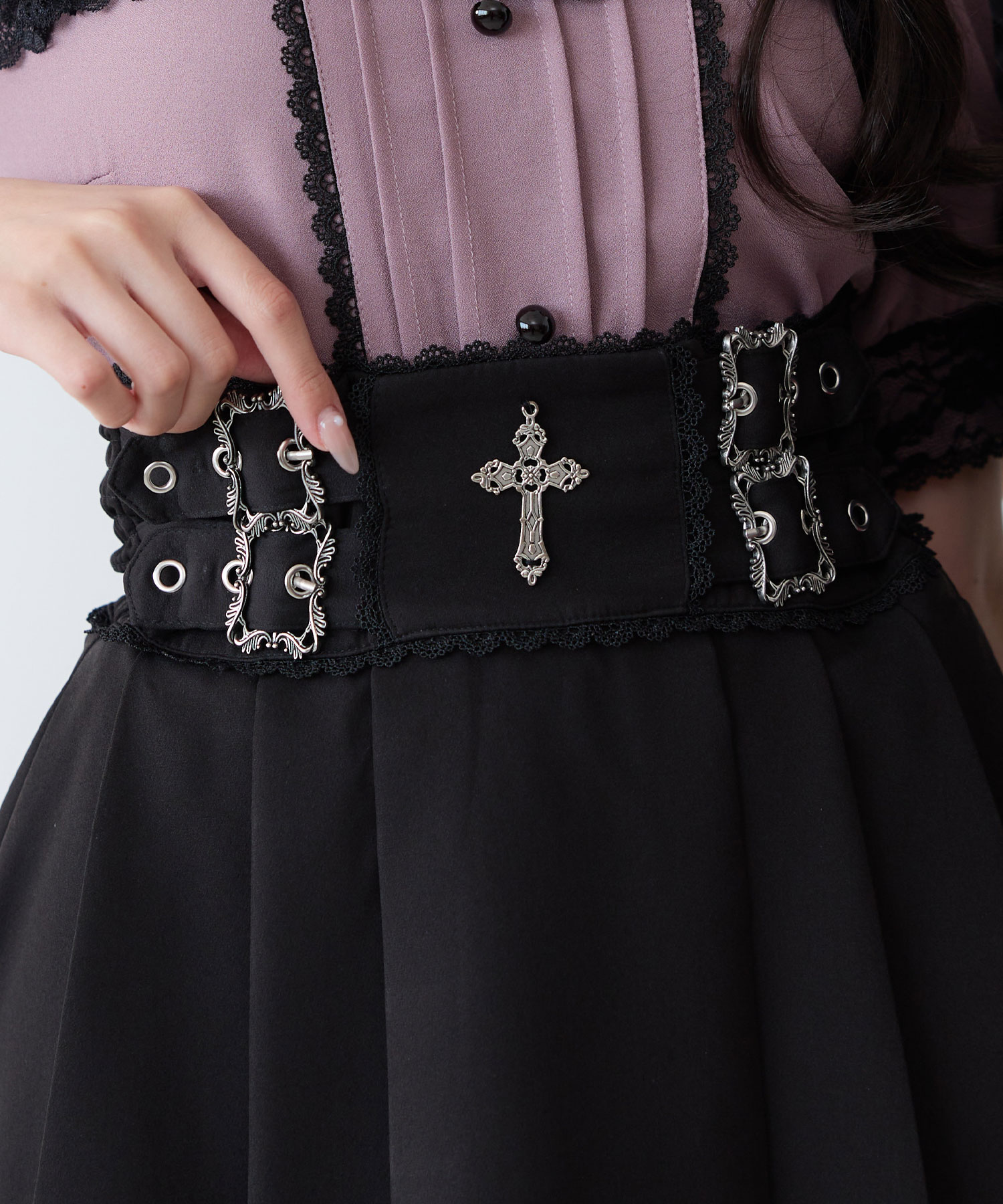 楽天市場】十字架チャームレースフリルプリーツスカート : 夢展望