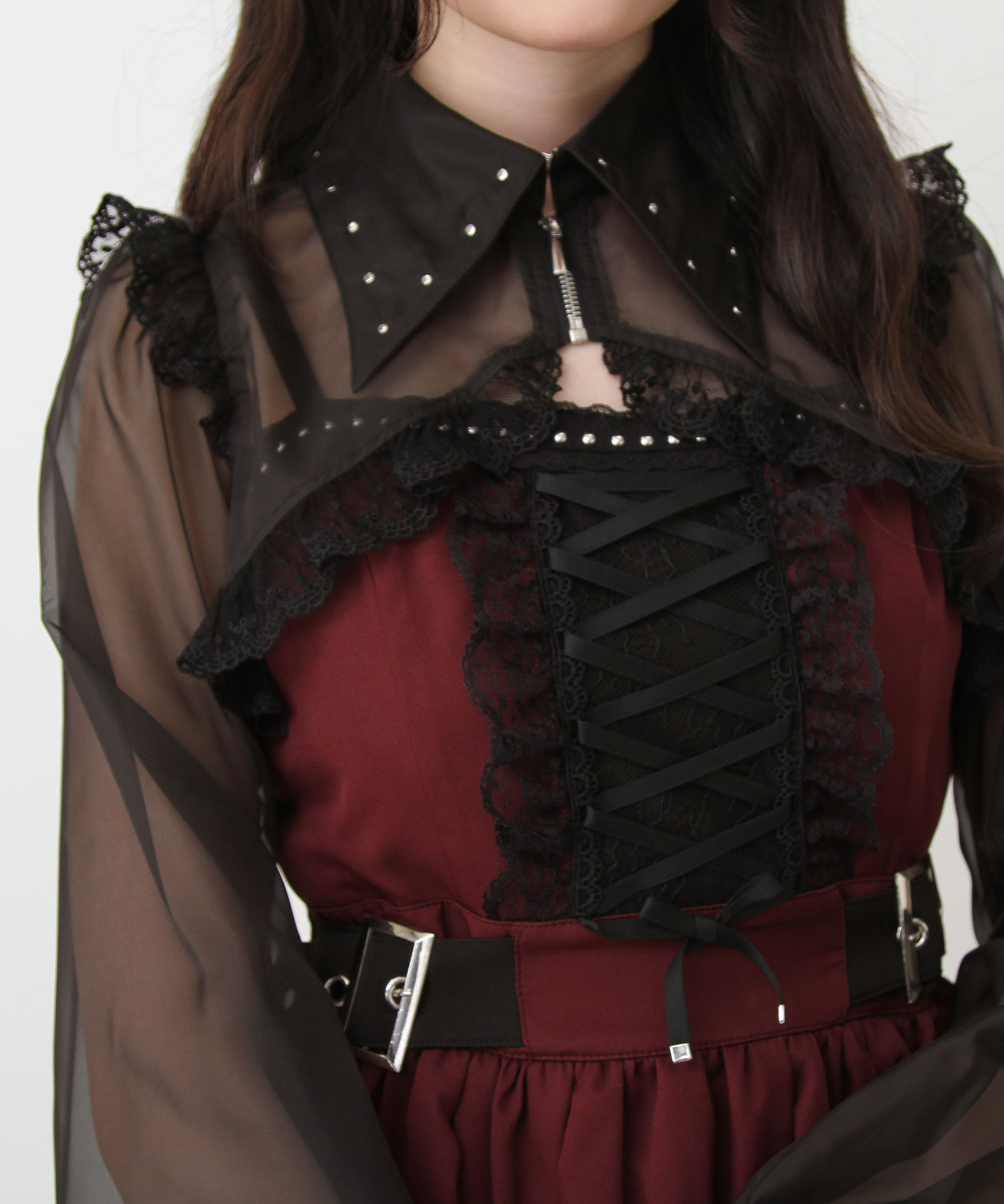 楽天市場】スタッズジップシアーボレロレースフリルキャミワンピース