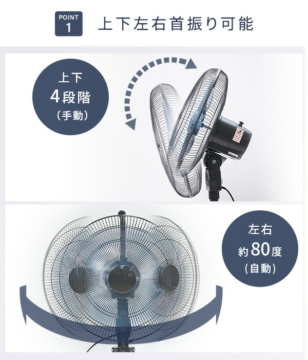 楽天市場】工場扇 45cm羽根 キャスター式 工業扇風機 大風量 TZC-45P