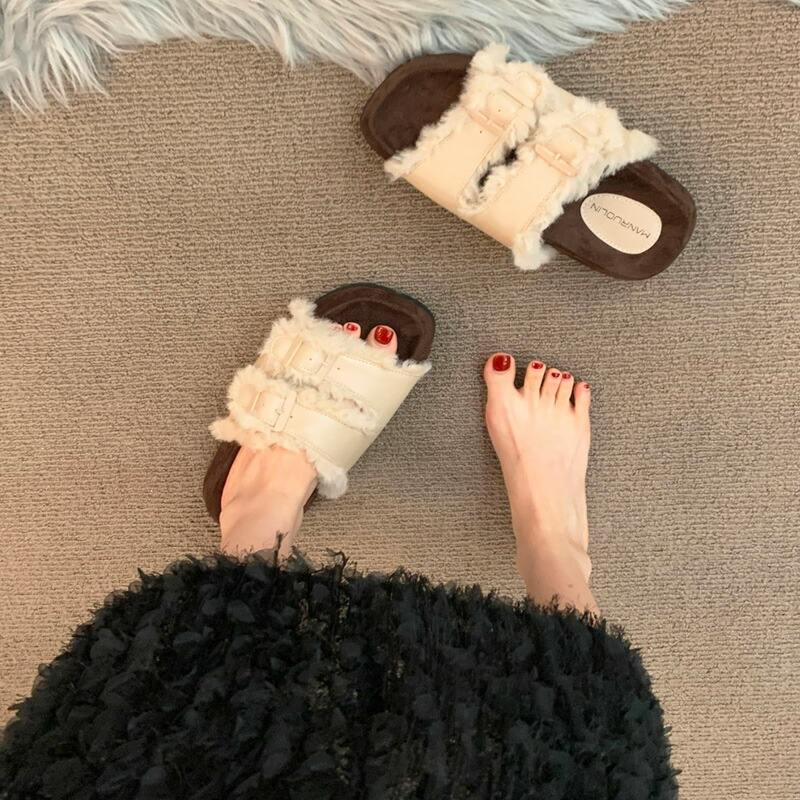 楽天市場】ファーベルトサンダル（送料無料）厚底サンダル ボア