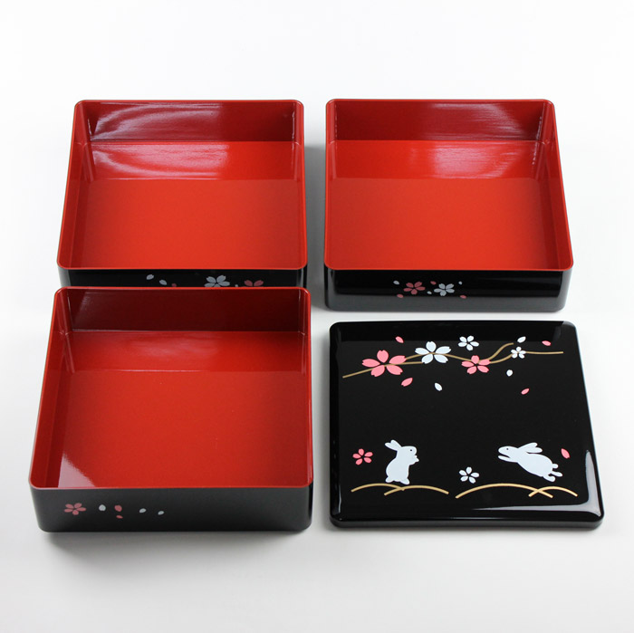 重箱三段重箱うさぎ花 値下げ￥11000 重箱三段重箱うさぎ花 値下げ