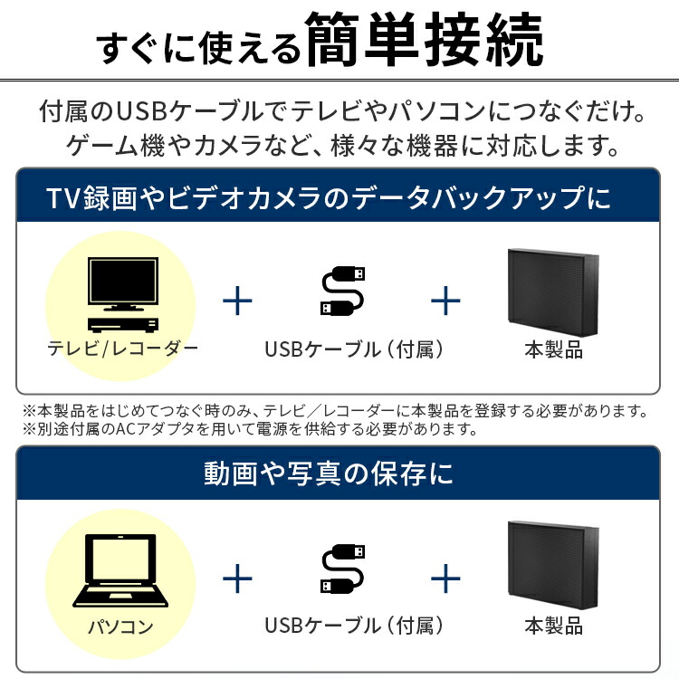 楽天市場】ハードディスク 外付け 4TB 4K対応 テレビ360時間録画