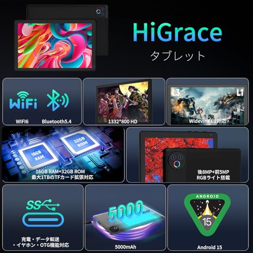 楽天市場】タブレット - HiGrace 10インチ Android15 Wi-Fi6モデル