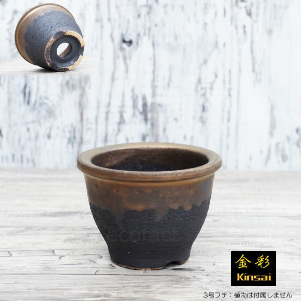 楽天市場】陶器鉢 植木鉢 3号フチ 底穴あり 金彩 ブラック おしゃれ