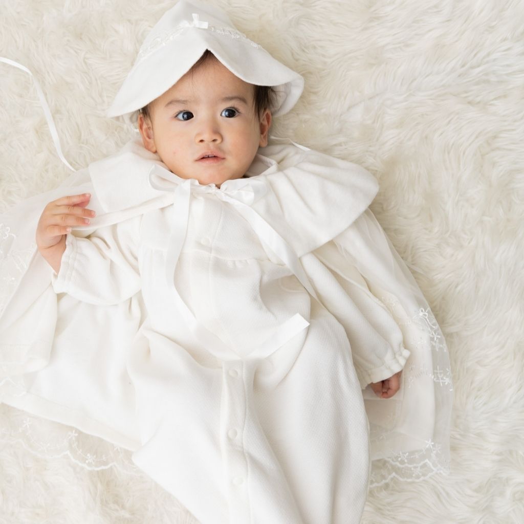 フランスアンティーク Bebeの白い刺繍入りベビードレス フランス