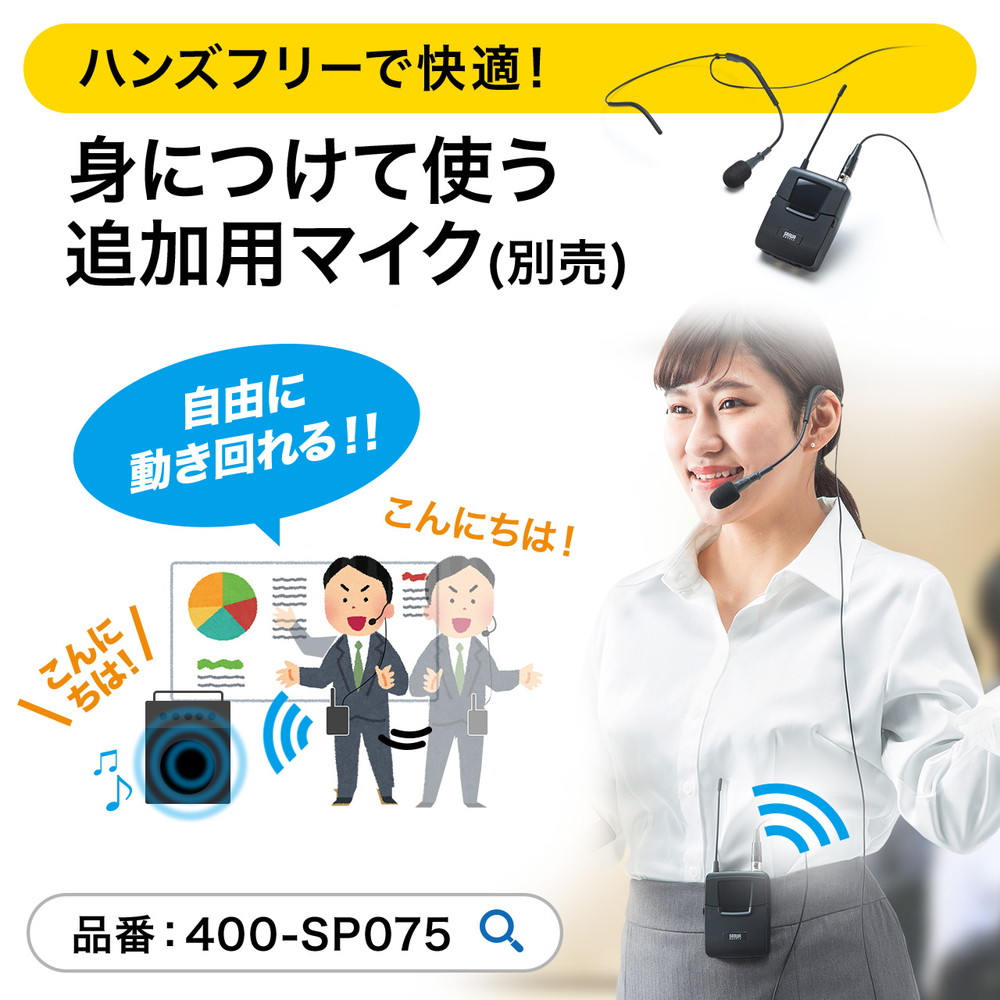 楽天市場】拡声器 ワイヤレス 40W マイク 2本付 ワイヤレスアンプ 会議