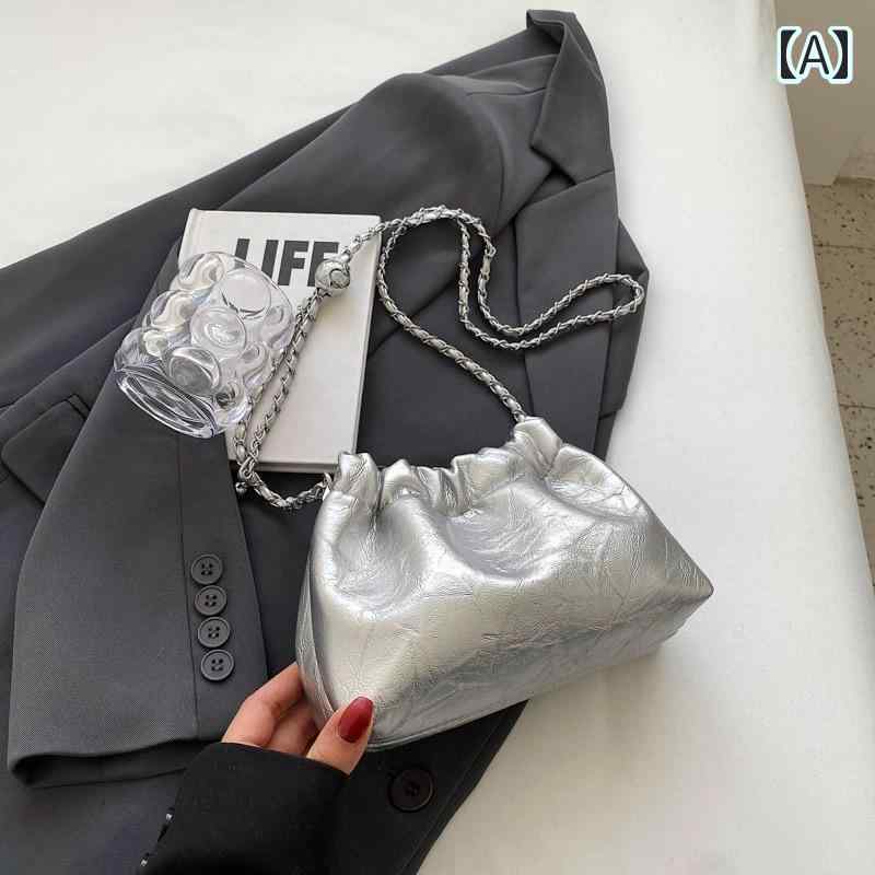 楽天市場】ショルダーバッグ 横長 シルバー ホワイト チェーン 小さめ