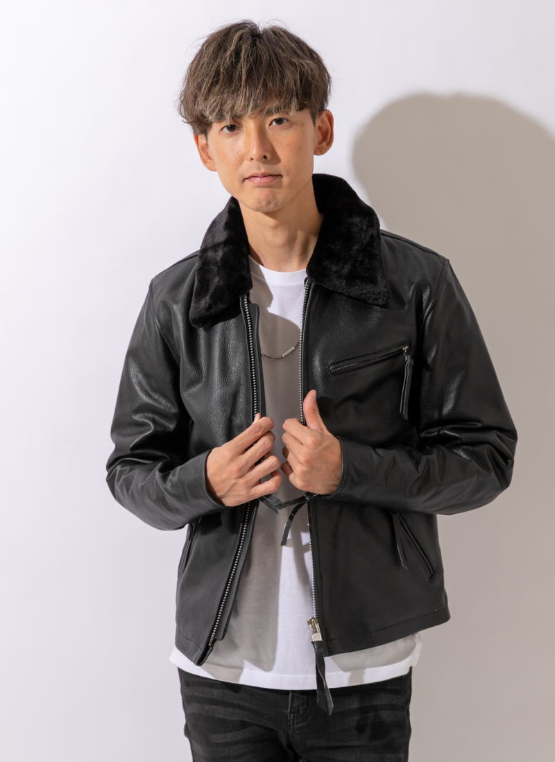 楽天市場】革ジャン メンズ 本革 襟ボア付 シングルライダース レザー