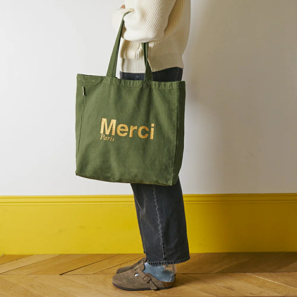 楽天市場】日本未発売【パリ直輸入】Merci cotton Tote Bag - Khaki