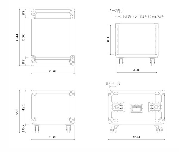 楽天市場】ARMOR アルモア 8U RACKCASE D500mm キャスター付 黒 01