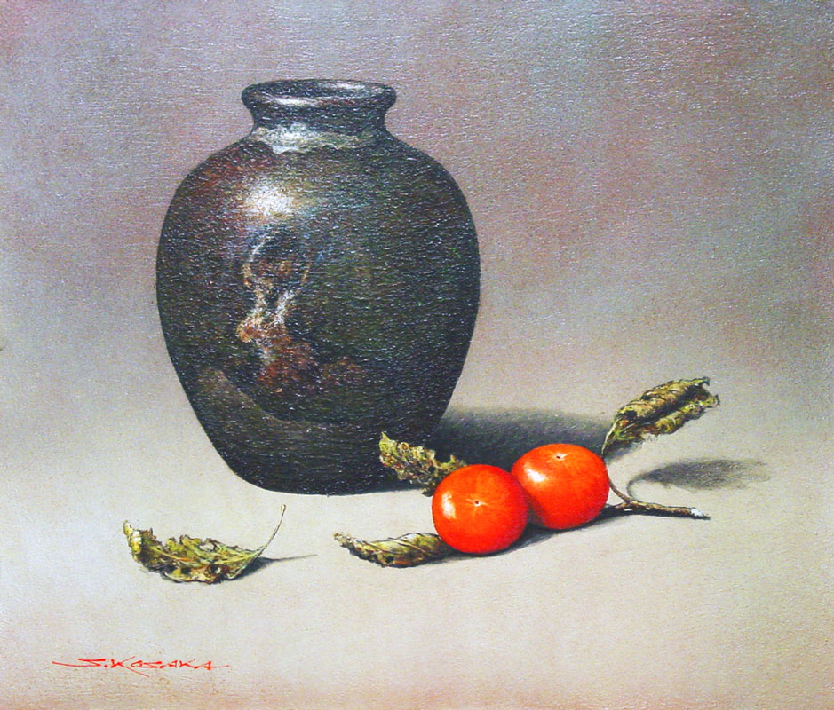 楽天市場】小阪正次『薩摩壺と柿』油絵・油彩画 F10（10号