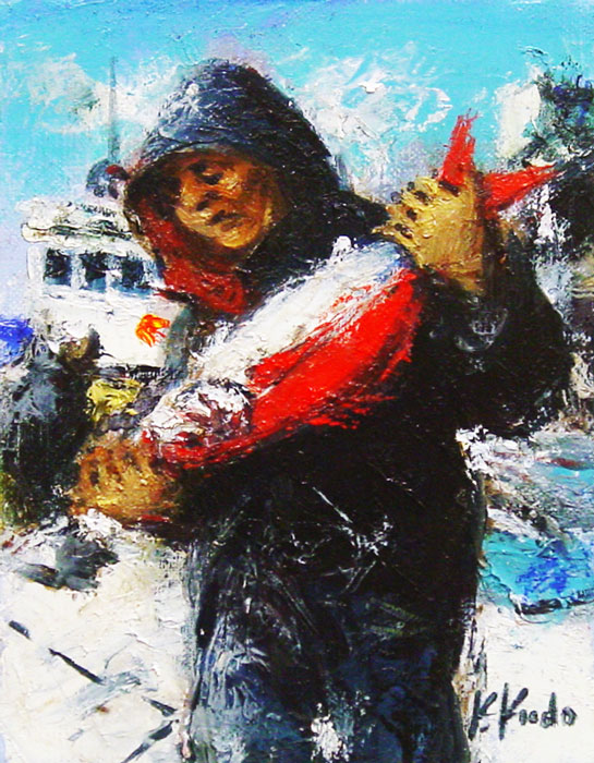 楽天市場】工藤和男『赤い魚と漁師』(1人)油絵・油彩画 F0(0号