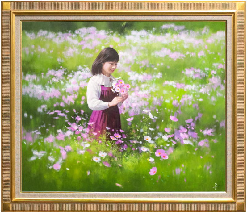 楽天市場】長岡 卓 「 コスモス畑の少女 」油絵 油彩画 F20 ( 20号