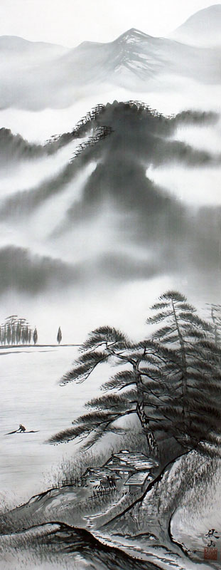 楽天市場】稲川秋山『水墨山水』掛軸（尺五立）【中古】 : 内田画廊