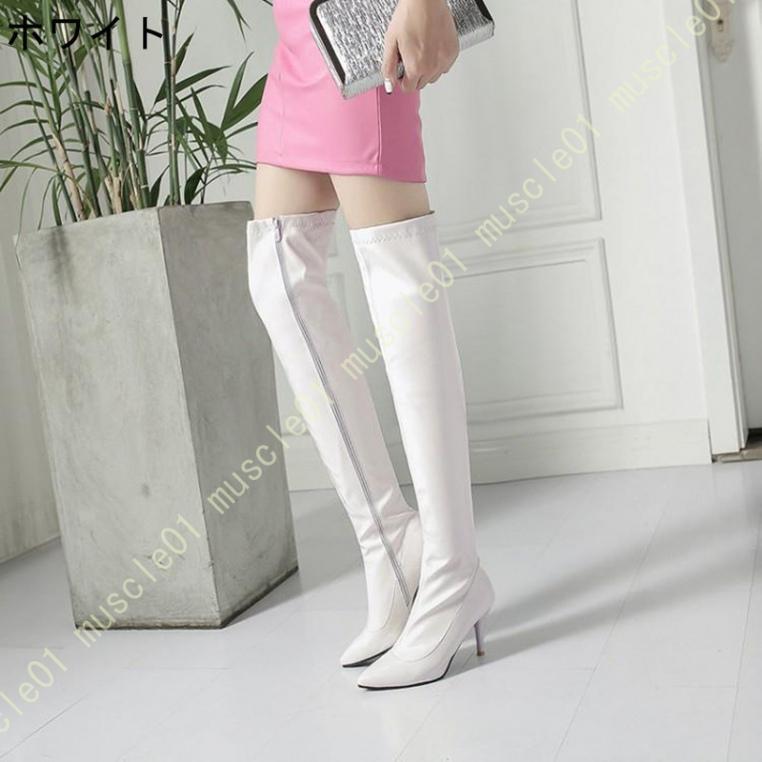 楽天市場】ニーハイブーツ サイハイブーツ ロング丈 白 スティレット