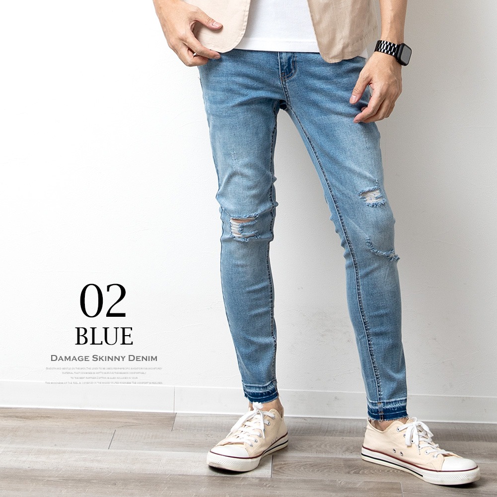 楽天市場】スキニー メンズ デニム ジーパン ダメージ ストレッチ