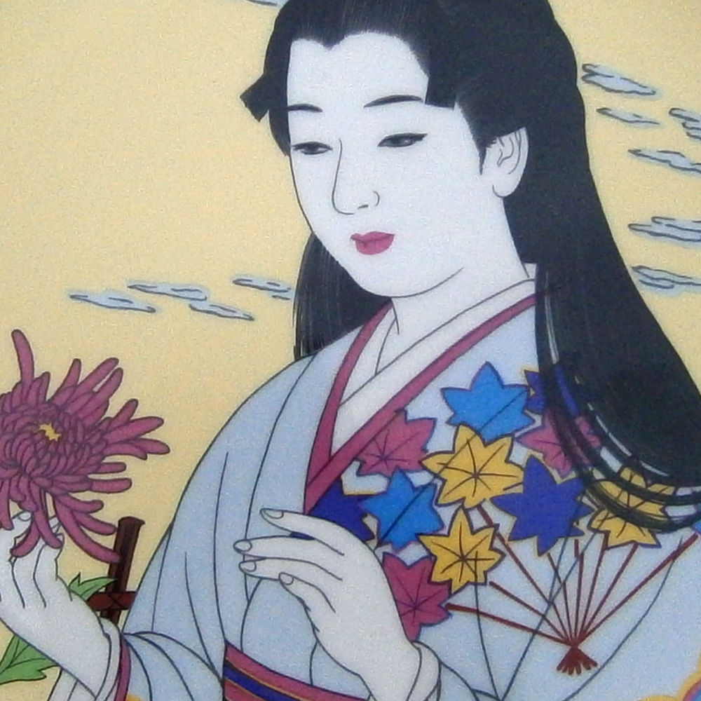 楽天市場】美人画絵皿 日本美人 着物 菊 スタンド付き 大 【日本の土産