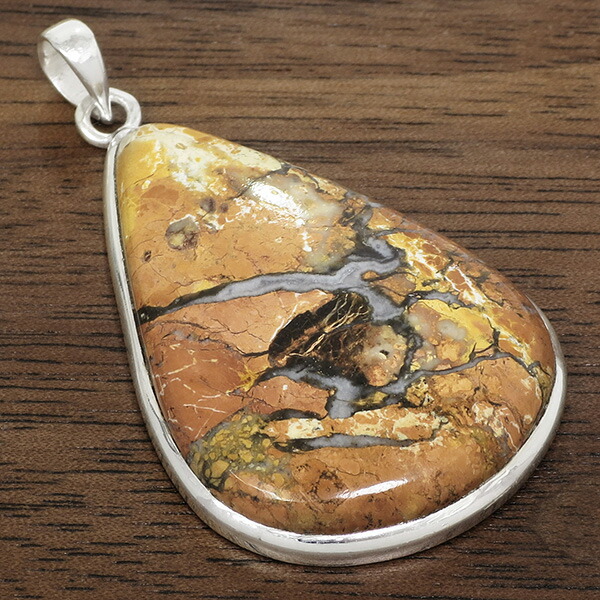 Ruby】ブルースポットジャスパーの大粒リーフ彫刻ネックレストップ