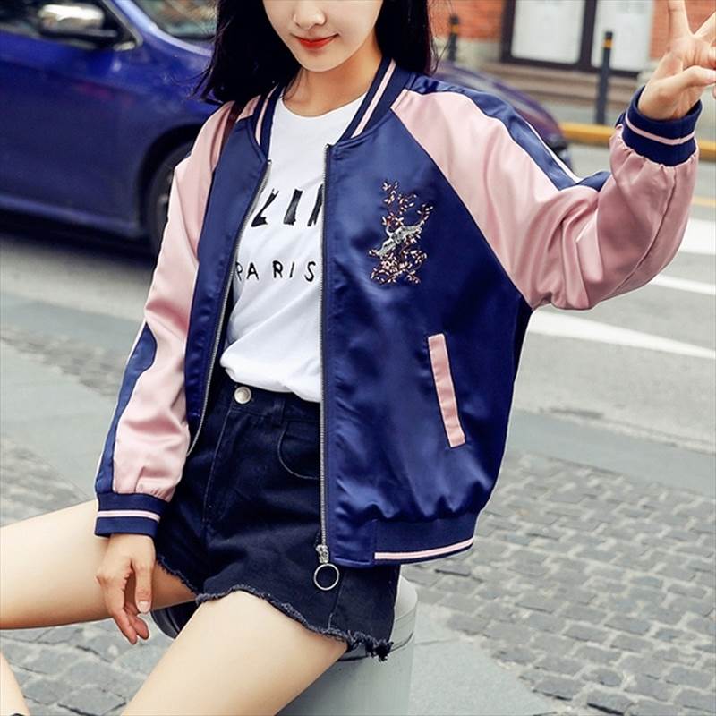 楽天市場】刺繍入りスカジャン バイカラージャンパー レディース