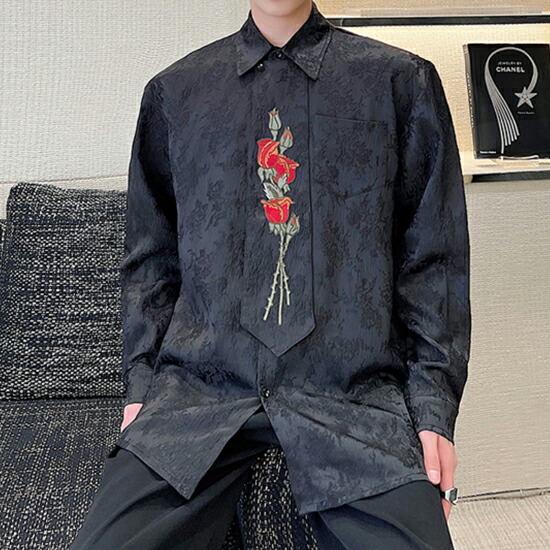 楽天市場】シャツ メンズ 刺繍 花柄 フラワー 薔薇 バラ ドレスシャツ