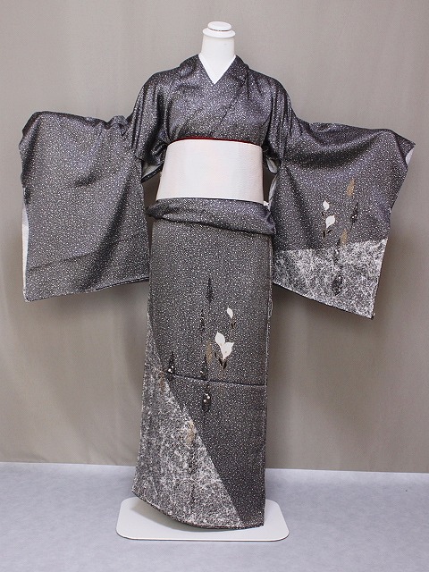 楽天市場】たたき染めの訪問着 黒地の訪問着 未仕立きもの 正絹訪問着