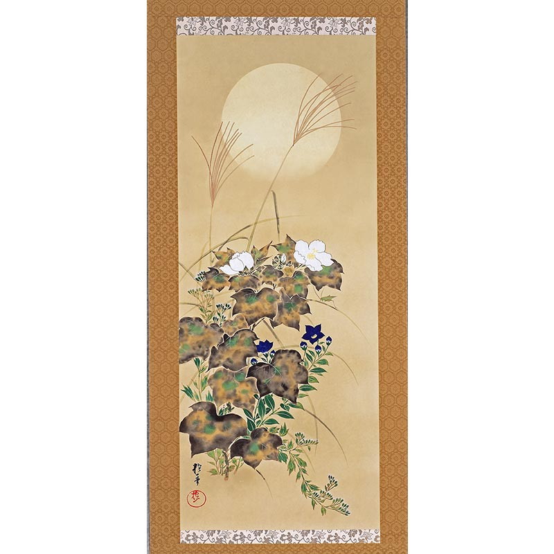 楽天市場】複製掛軸 酒井抱一 「十二か月花鳥図」 八月 「秋草に螽斯図