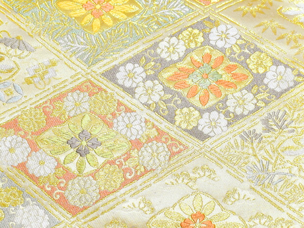 楽天市場】薄金地 西陣織 藤原謹製 正絹 高級袋帯 錦繍菊菱文【お仕立