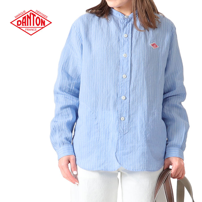 楽天市場】DANTON ダントン リネン ストライプ バンドカラーシャツ JD