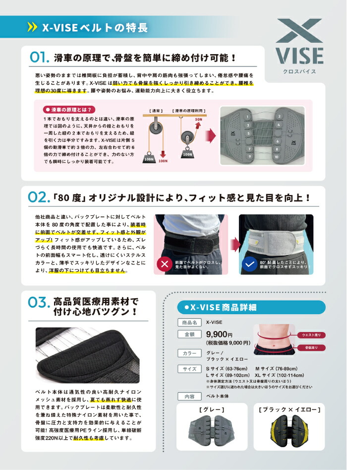 楽天市場】リンクス X-VISE クロスバイス 動滑車式骨盤ベルト 腰ベルト