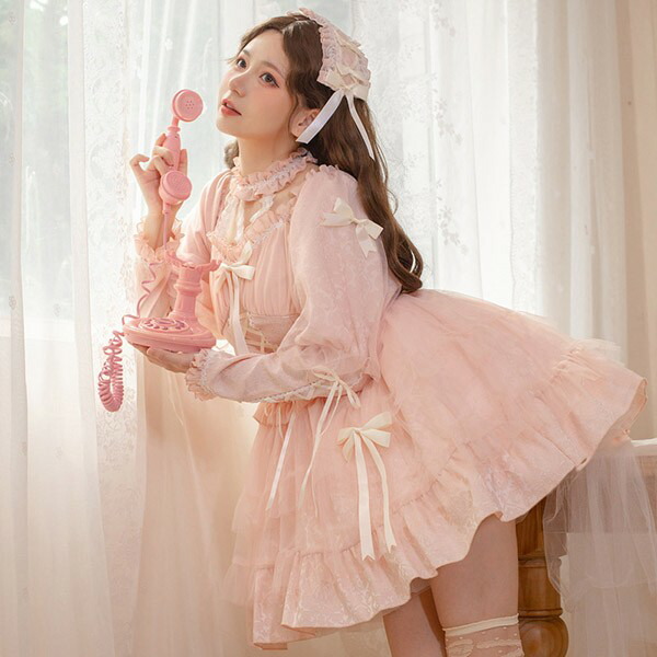 楽天市場】ロリータワンピース 長袖 袖あり クラロリ 秋冬 膝丈 リボン