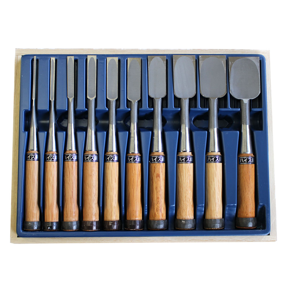 楽天市場】□播州三木 集成材鑿 赤樫柄 10本組 木箱入 ハイス鋼 追入鑿